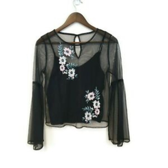 Hollister flower embroidered mesh blouse - Picture 2 of 3